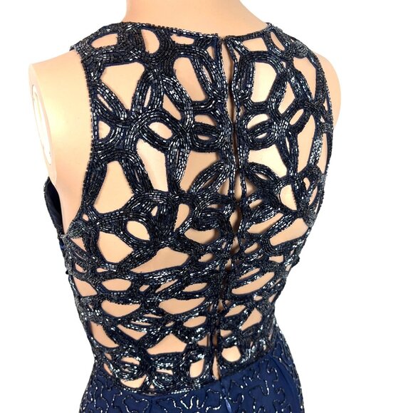 Sean Collection Navy Cutout Beaded Silk Gown Fully Lined Formal Evening Dress XS - Picture 4 of 12